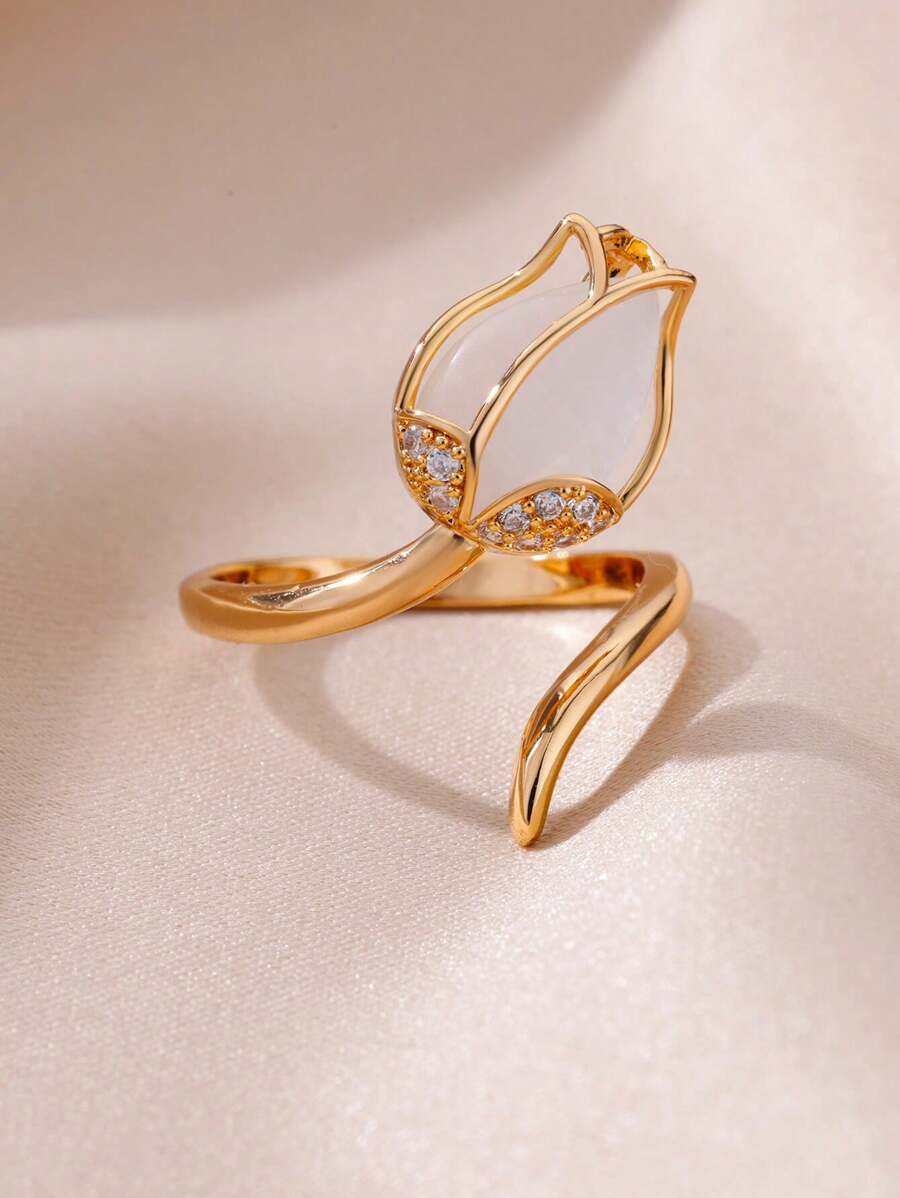 ANILLO PREMIUM TULIPAN AJUSTABLE Baño de oro 18k