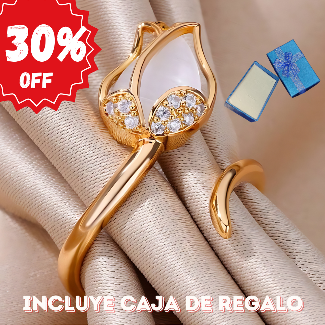 ANILLO PREMIUM TULIPAN AJUSTABLE Baño de oro 18k